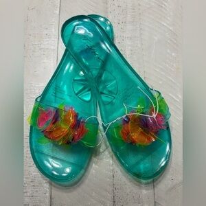 Betsey Johnson Women's Turquoise Sandals with Colorful Floral Accents